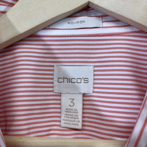 Chicos 3 XL Shirt Orange White Stripe Tie Waist Contrast Cuff Cotton B83 - Picture 3 of 11